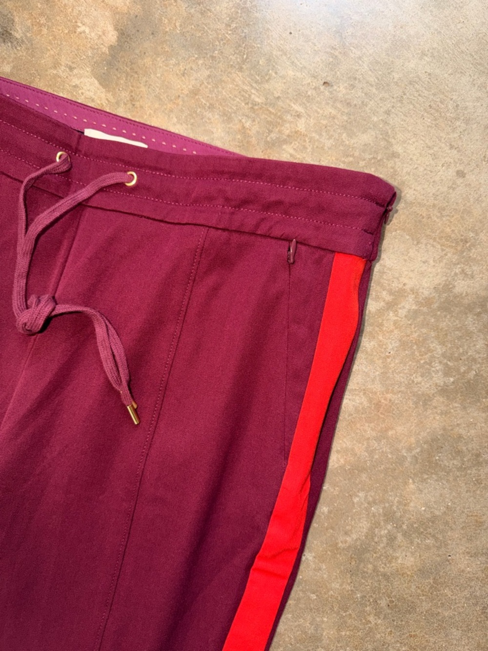 Anthropologie Burgundy Skinny Pants Red Side Stripe - Size 10 - Picture 6 of 14